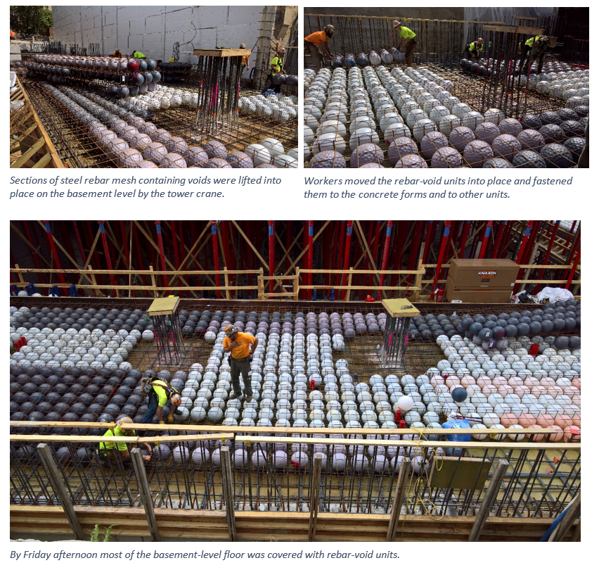 round balls of plastic in the squares made by metal rebar