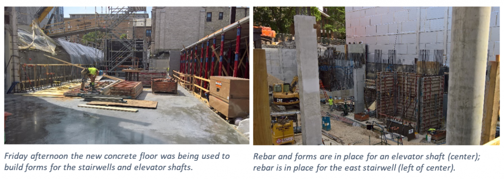 two construction photos show beams and concrete