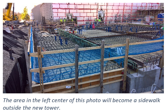 The area in the left center of this photo will become a sidewalk outside the new tower.