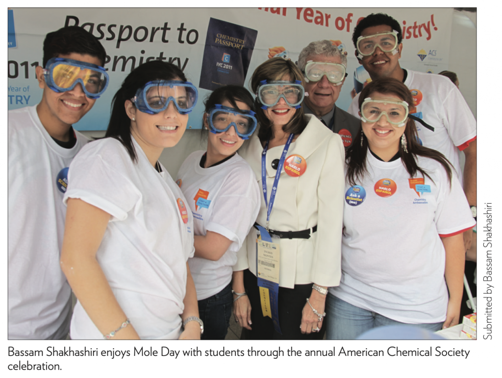 Bassam Shakhashiri enjoys Mole Day with students through the annual American Chemical Society celebration.